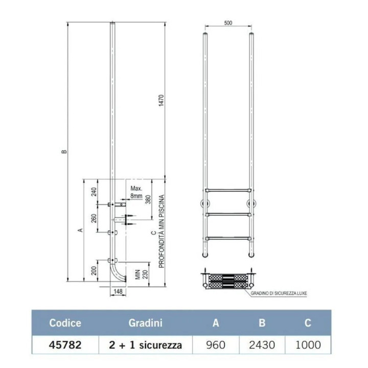 AstralPool Escalera Elegante Piscina Con Peldaño Seguridad Extra - 2 - Escaleras