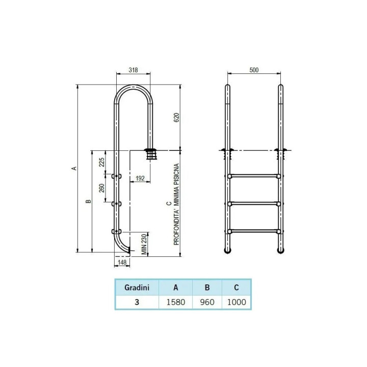 Astralpool Pool Ladder With Narrow Handrail - 2 - Ladders