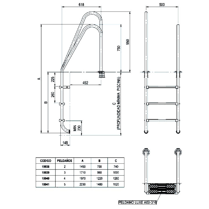 AstralPool asymmetrische ladders voor zwembaden - 4 - Ladders